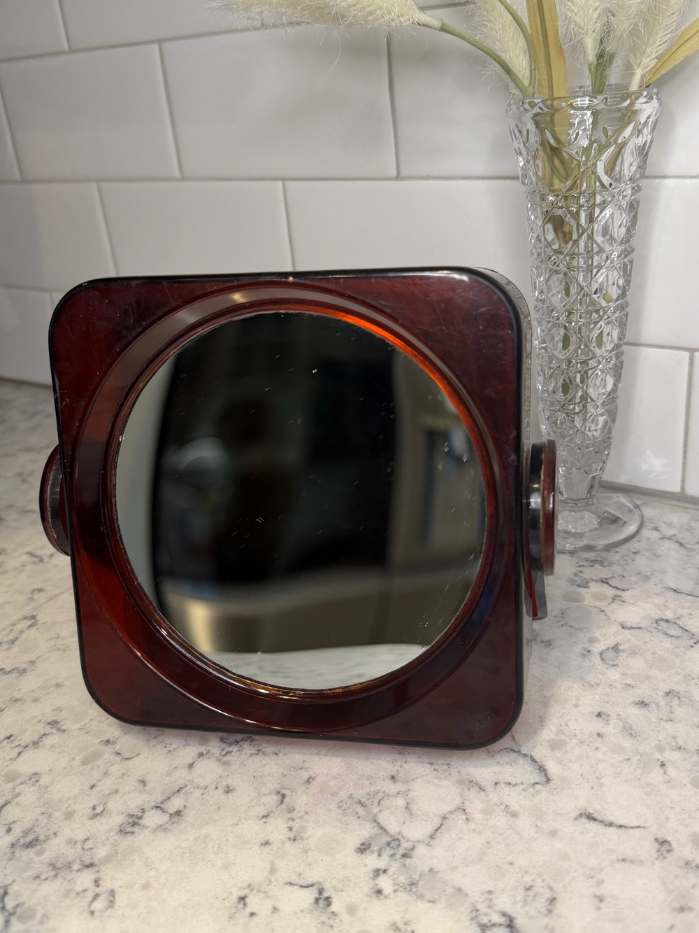 Vintage Countertop Vanity Mirror in Tortoiseshell Brown